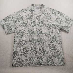 Vtg No Fear Shirt Men's Large Green Hibiscus Hawaiian Camp Collar Resort 90s EUC